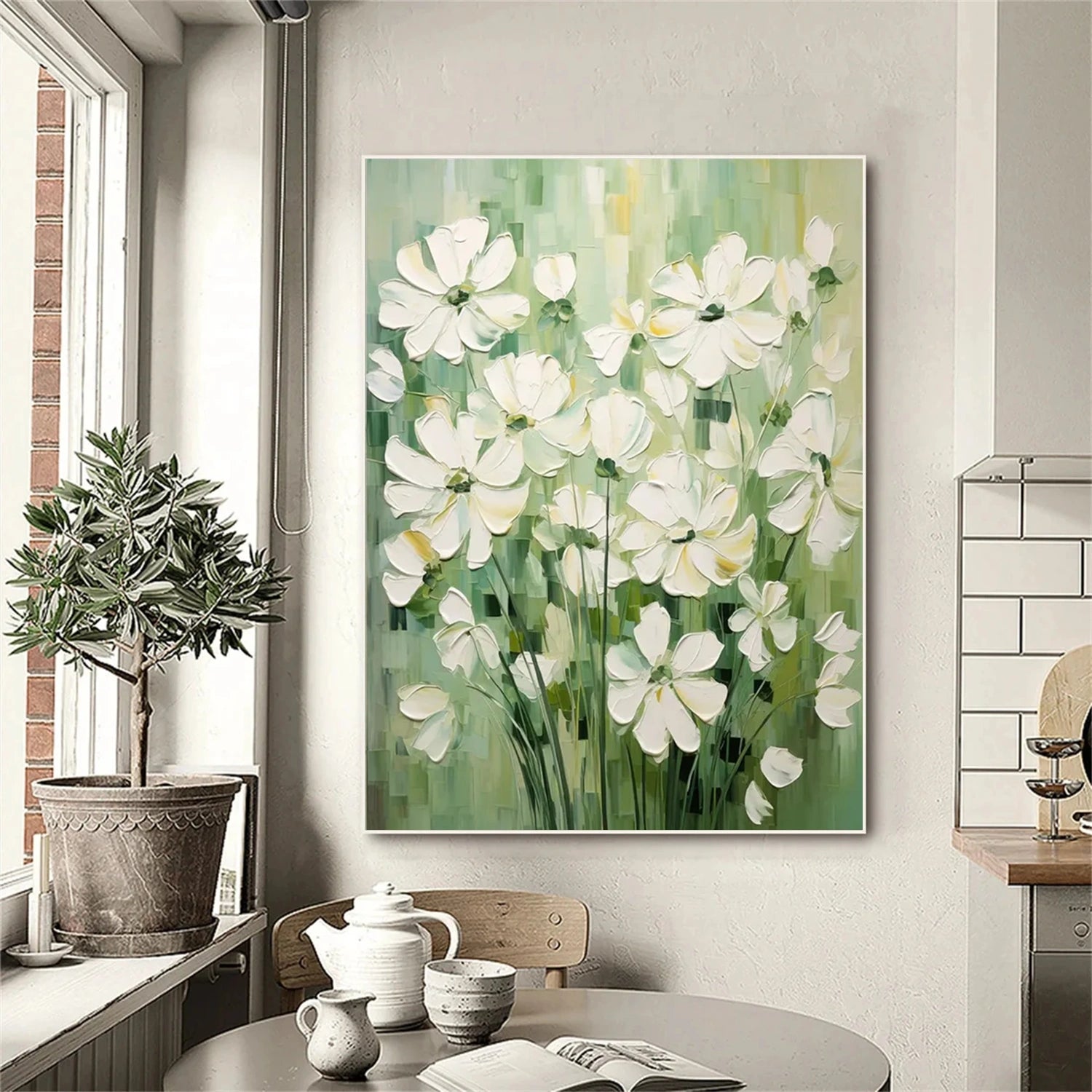 Soft Meadow White Blossoms Abstract Painting