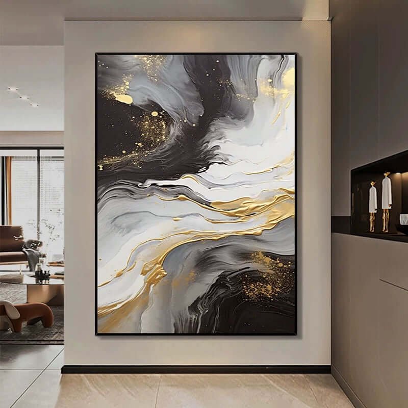 Golden Nebula: A Luxurious Contemporary Abstract Wall Art in Black and Gold