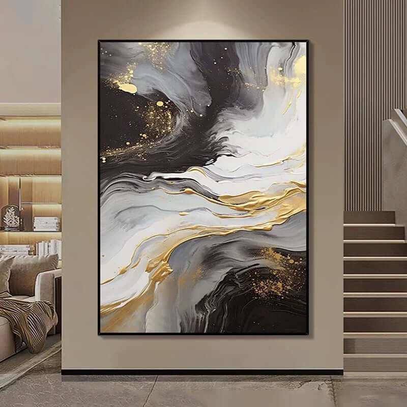 Golden Nebula: A Luxurious Contemporary Abstract Wall Art in Black and Gold