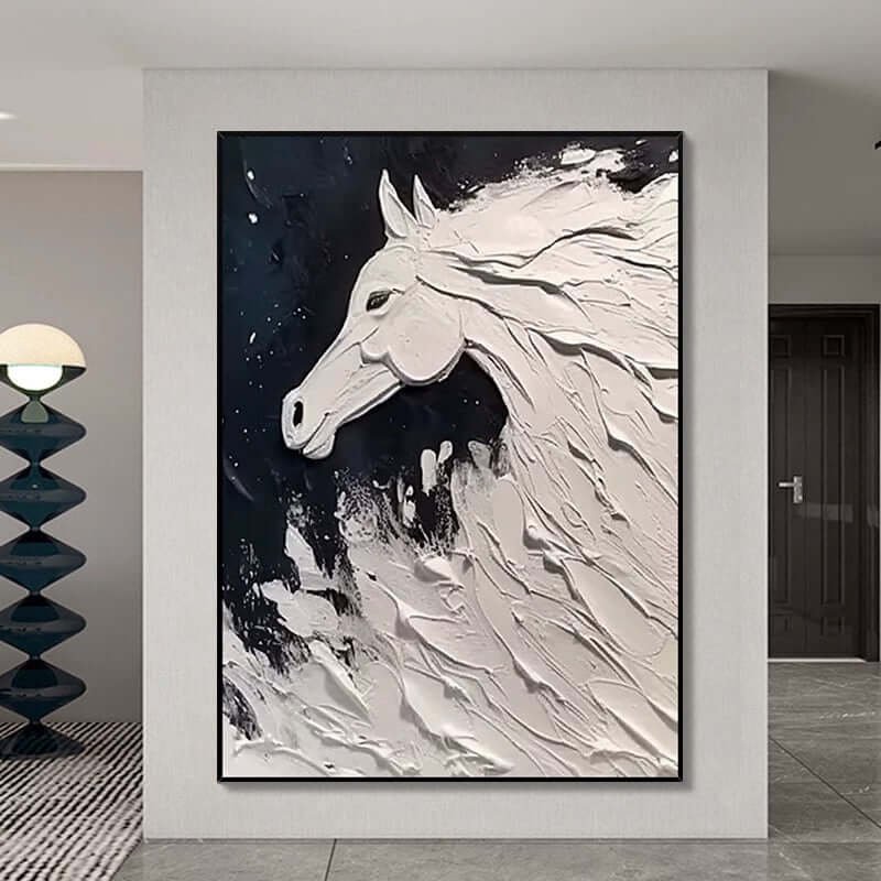 Midnight Gallop: A Textured Horse Wall Art for Living Room Decor