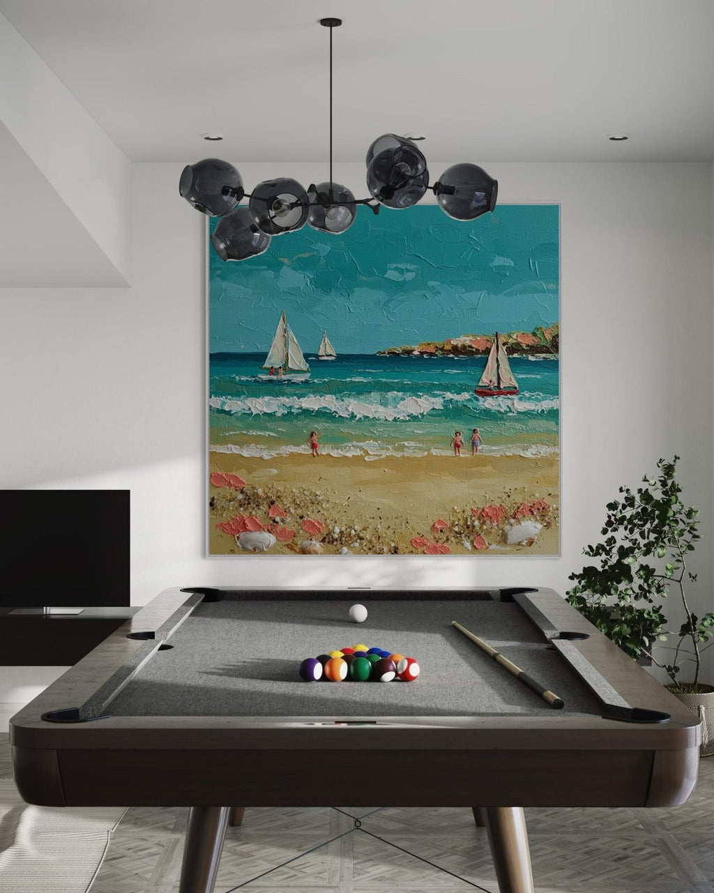 Summer Sail: A Charming Coastal Beach Canvas Painting with 3D Details