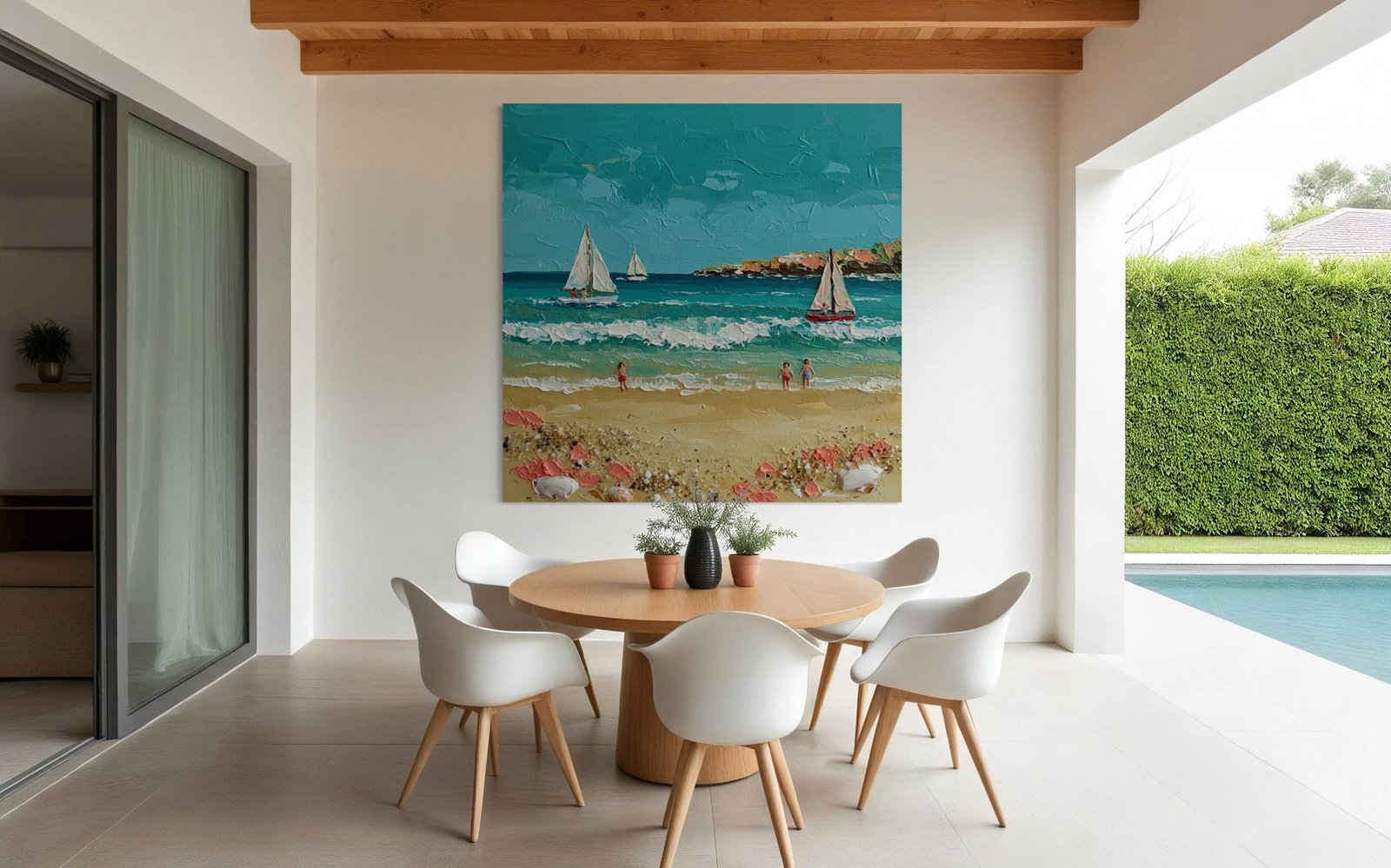 Summer Sail: A Charming Coastal Beach Canvas Painting with 3D Details