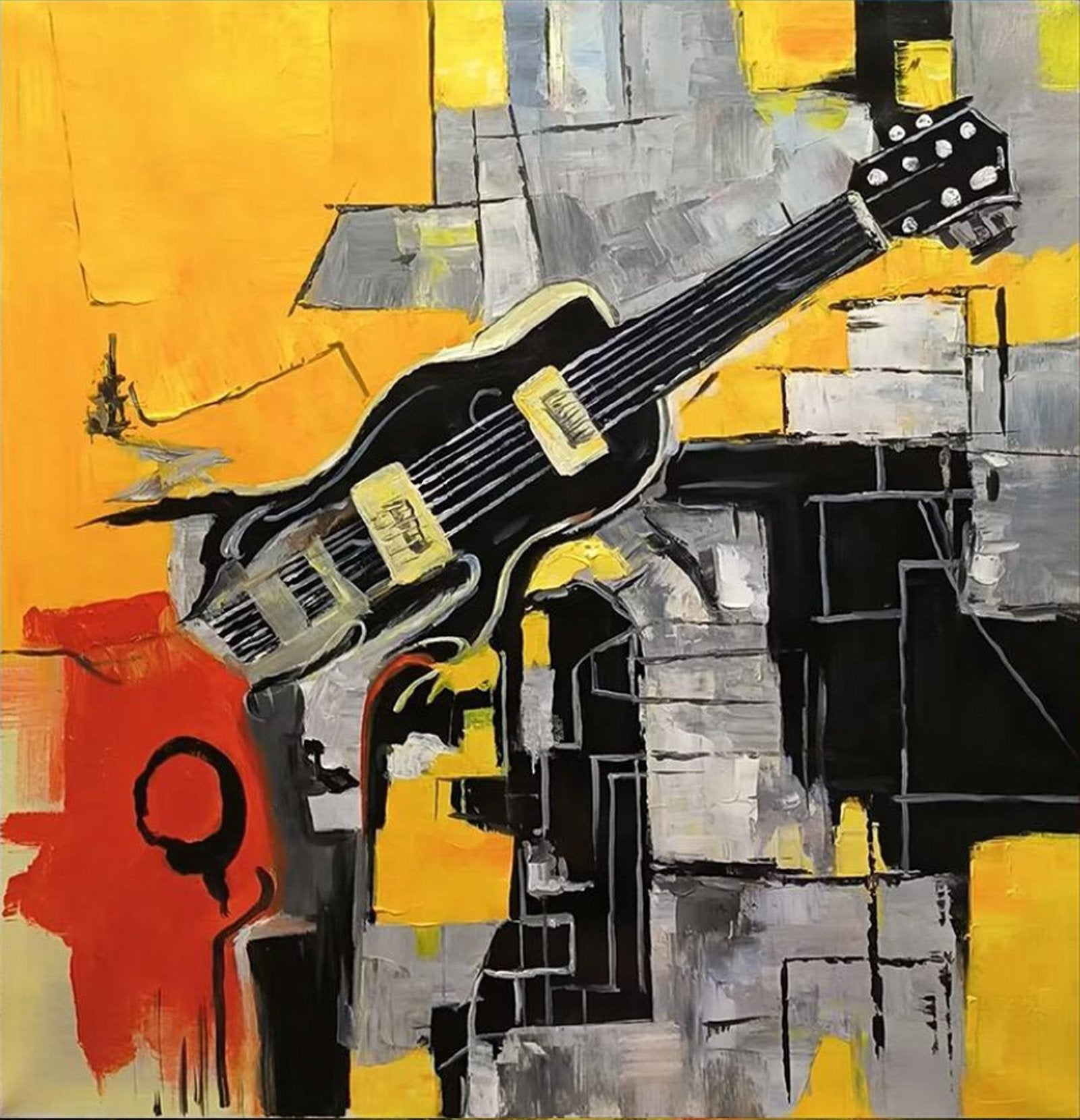 Urban Riff: A Contemporary Music & Guitar Abstract Canvas Painting