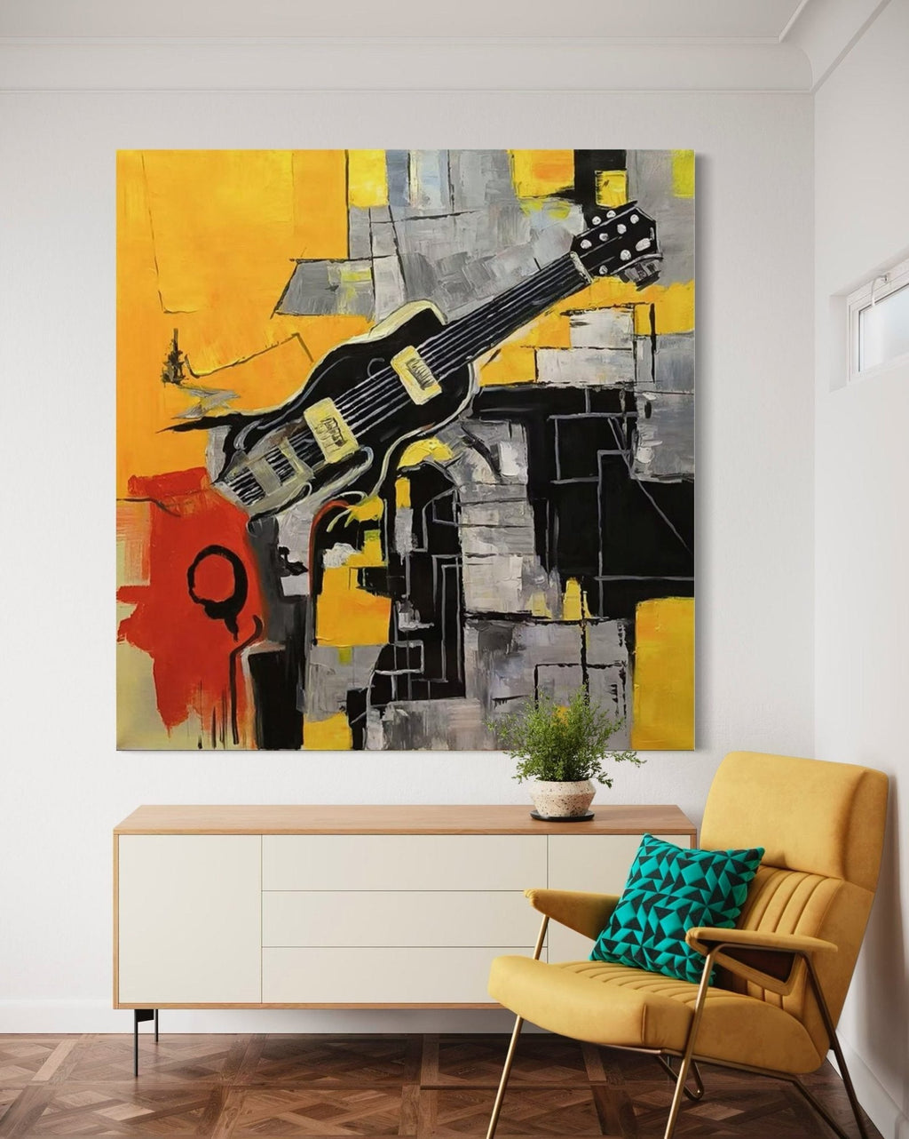 Urban Riff: A Contemporary Music & Guitar Abstract Canvas Painting