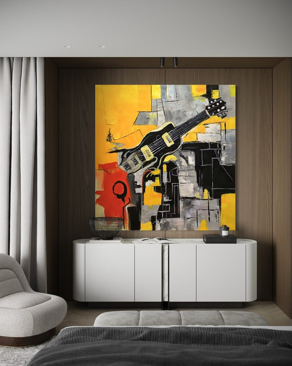 Urban Riff: A Contemporary Music & Guitar Abstract Canvas Painting