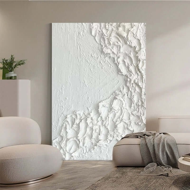 Glacial Divide: A Pure White Textured Abstract Wall Art