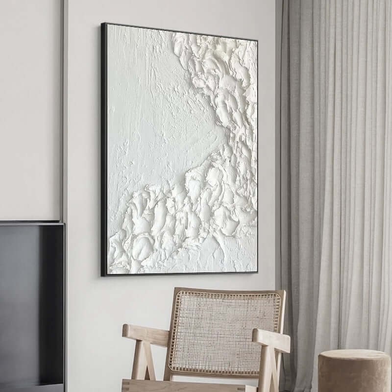 Glacial Divide: A Pure White Textured Abstract Wall Art