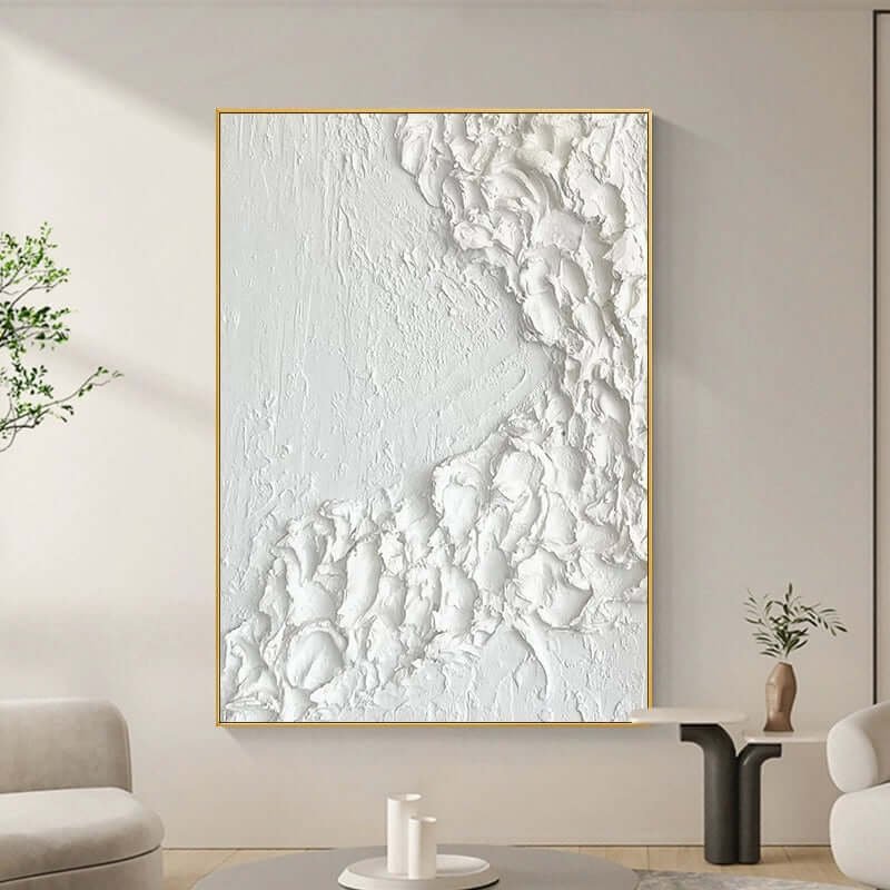Glacial Divide: A Pure White Textured Abstract Wall Art