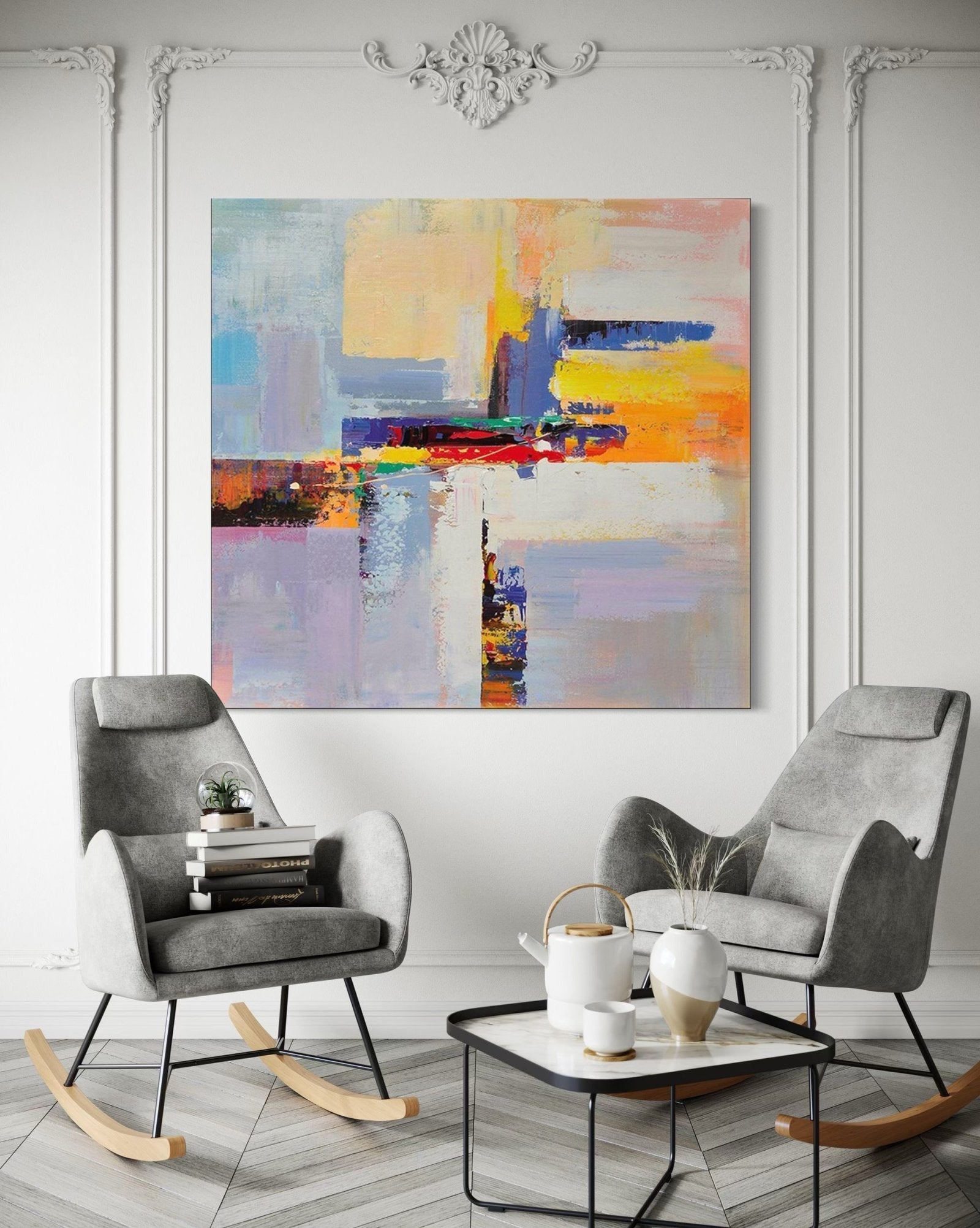 Urban Intersection: A Vibrant Contemporary Abstract Canvas Painting