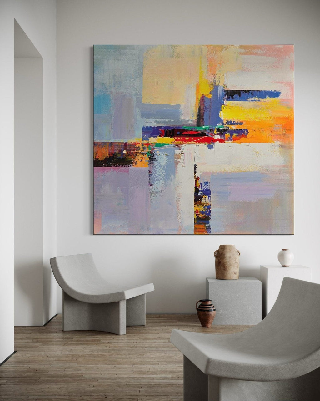 Urban Intersection: A Vibrant Contemporary Abstract Canvas Painting