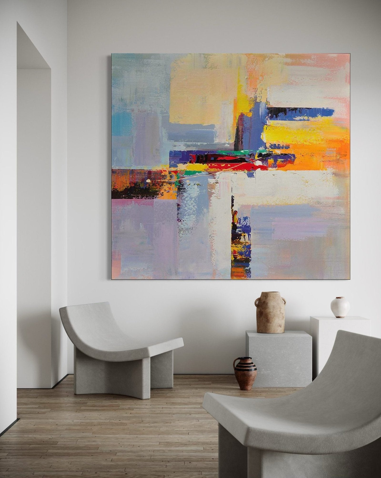 Urban Intersection: A Vibrant Contemporary Abstract Canvas Painting