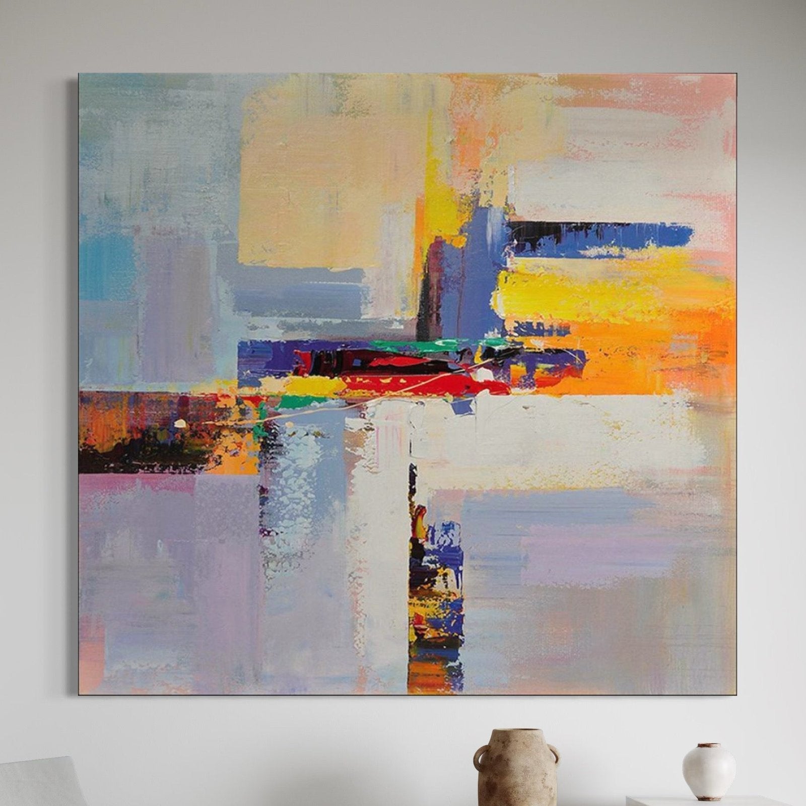 Urban Intersection: A Vibrant Contemporary Abstract Canvas Painting