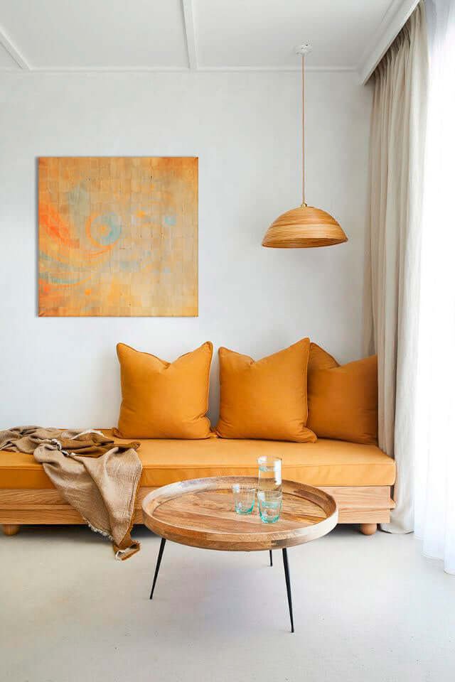 Sunstone Echoes: A Warm Rustic Abstract Wall Art for Boho Interiors