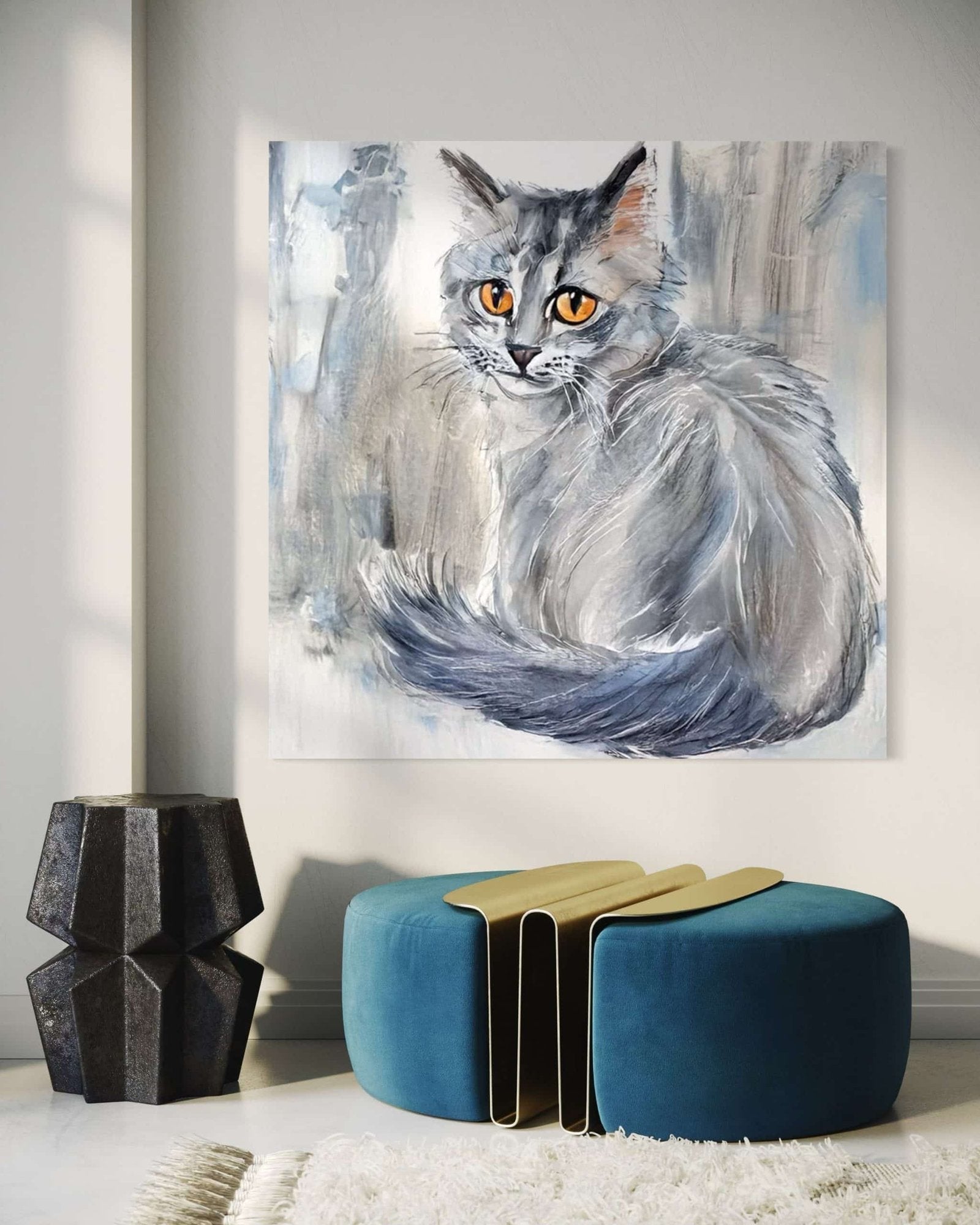 Amber Gaze: A Soulful Cat Wall Art for Modern Nursery Decor