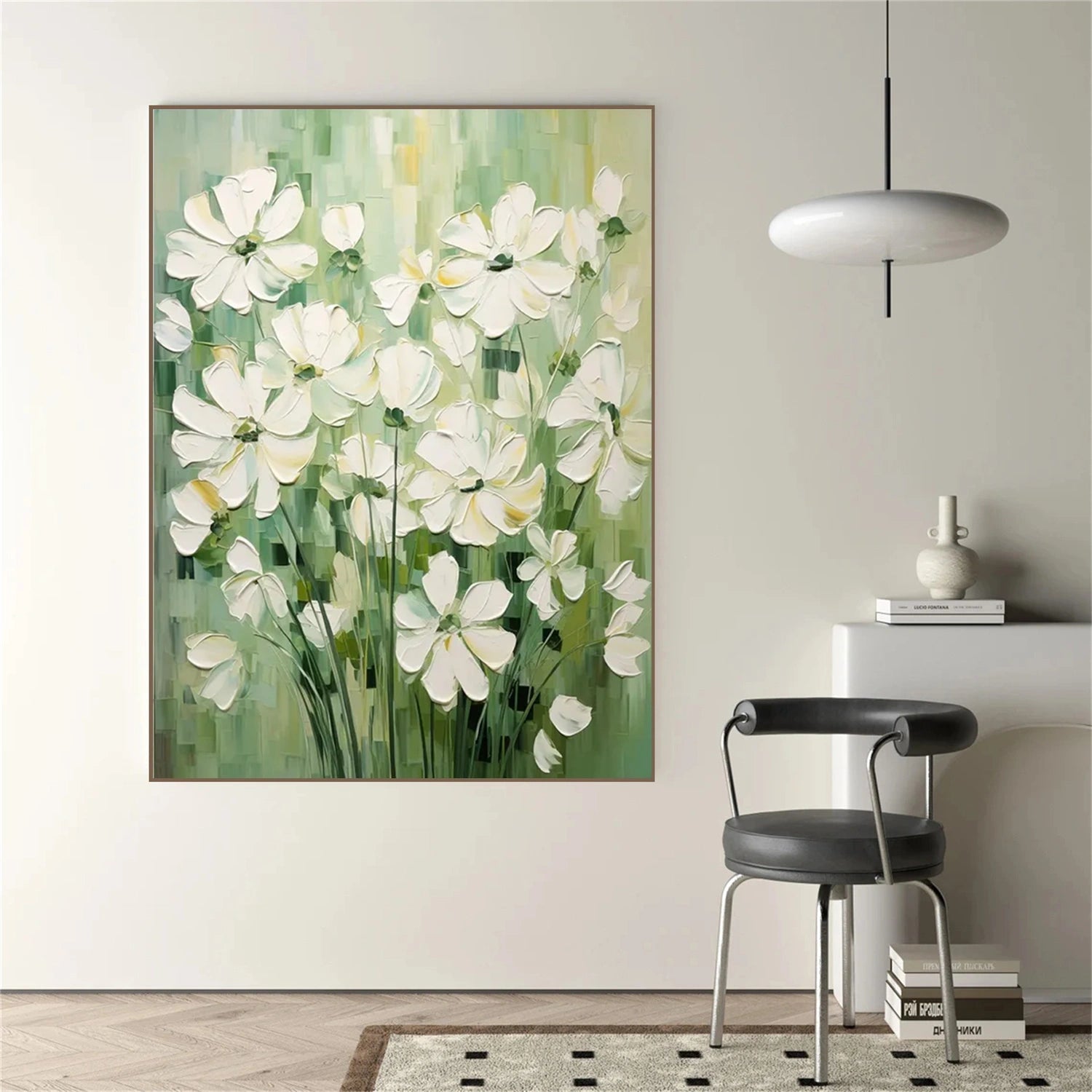 Soft Meadow White Blossoms Abstract Painting