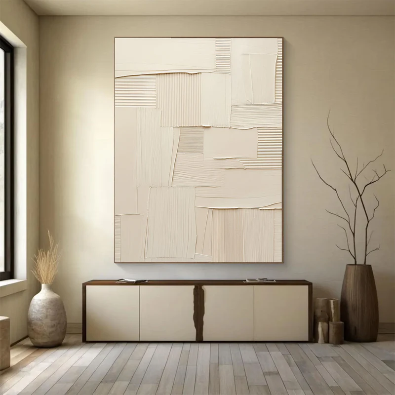 Ivory Stitched Texture Abstract Painting
