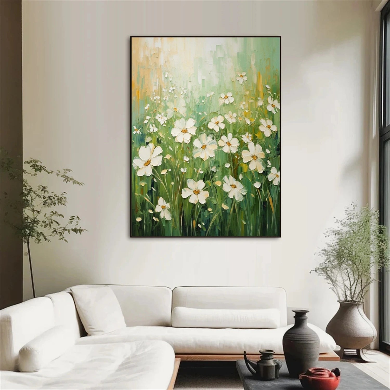 Morning Meadow White Floral Painting
