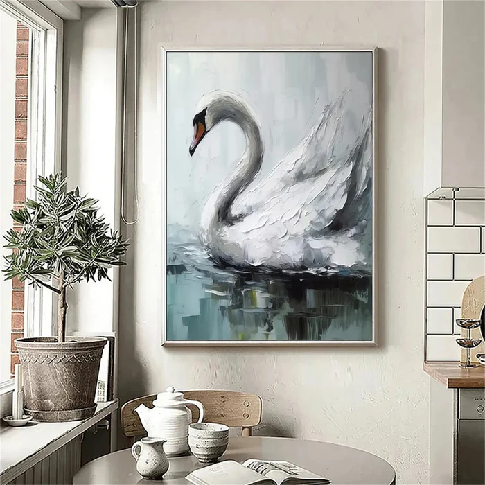 Serenity White Swan Painting
