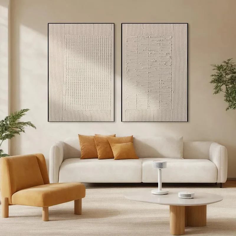 Set of 2 Beige Textured Paintings