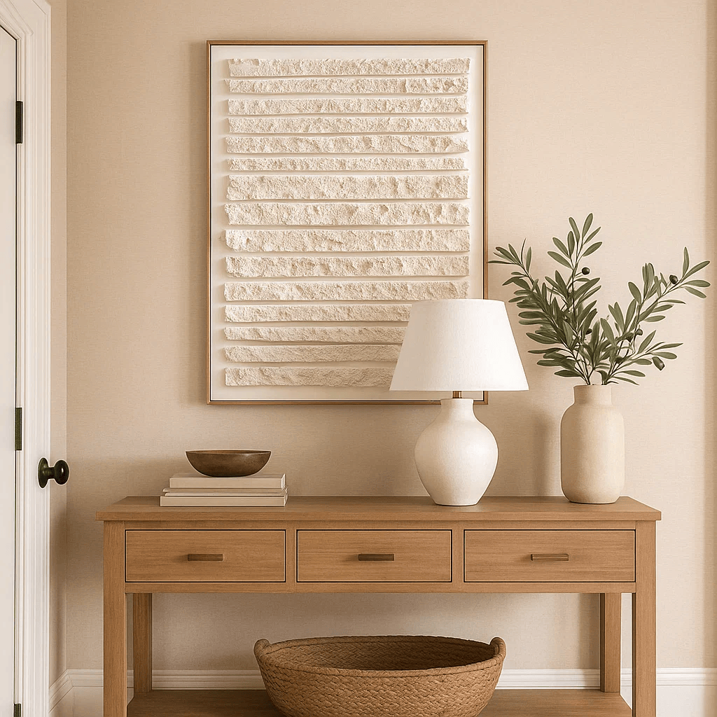 Wabi Sabi Textured Wall Art, Neutral White Minimal Lines Canvas for Living Room Decor