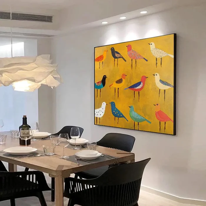 Joyful Birds Colorful Abstract Painting