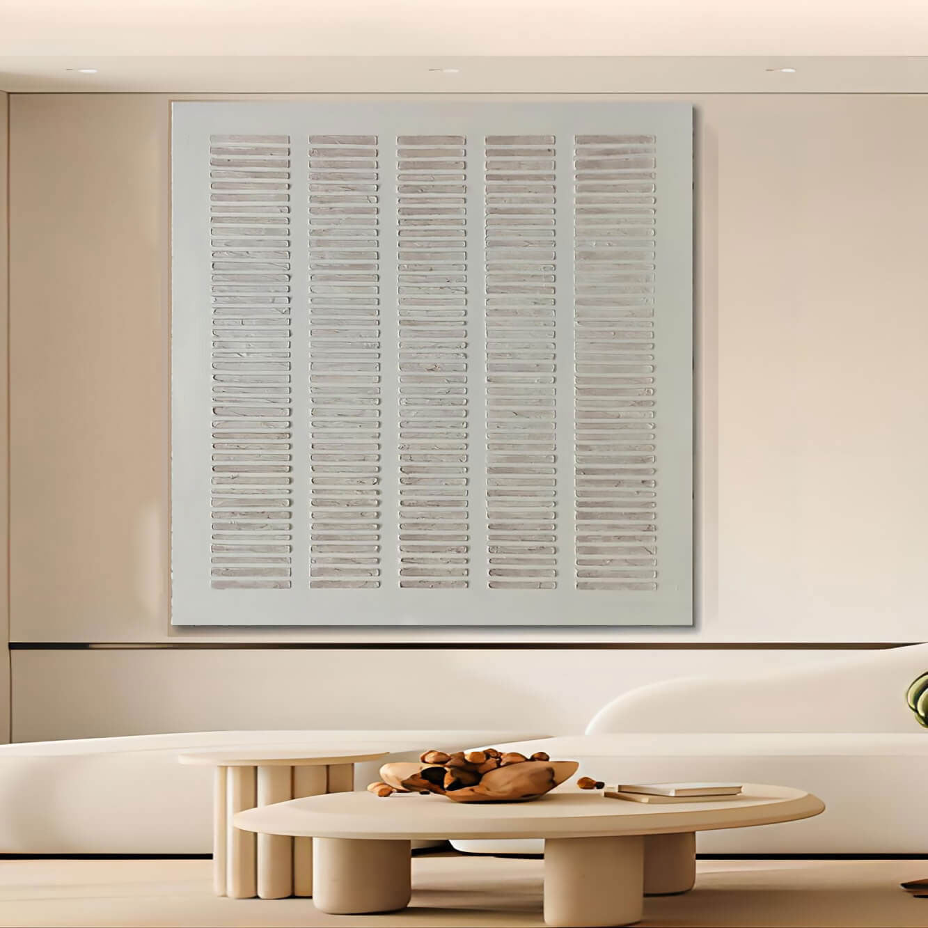 Silent Cadence: Minimalist Textured White Wall Art with Architectural Relief