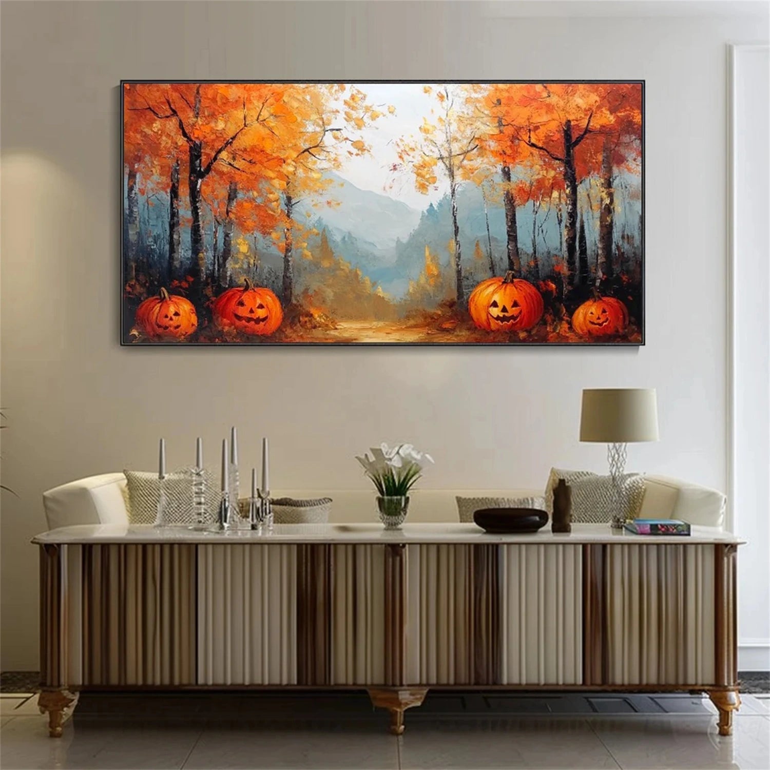 Pumpkin Glow Autumn Forest Painting
