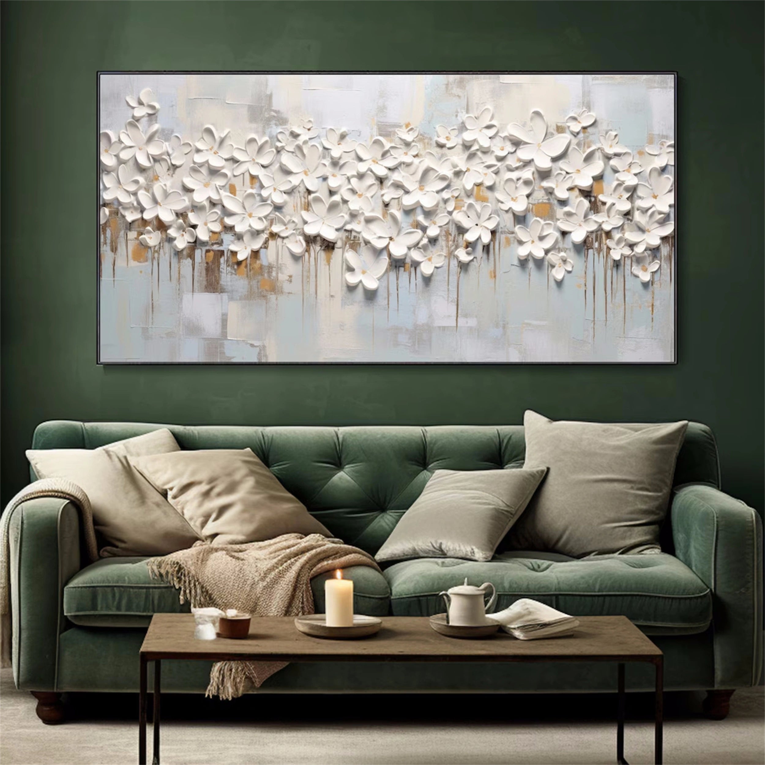 Soft Petal Drift White Floral Abstract Painting