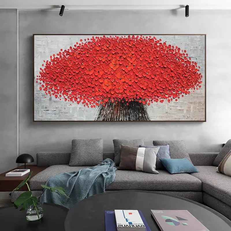 Crimson Harmony Red Tree Abstract Painting