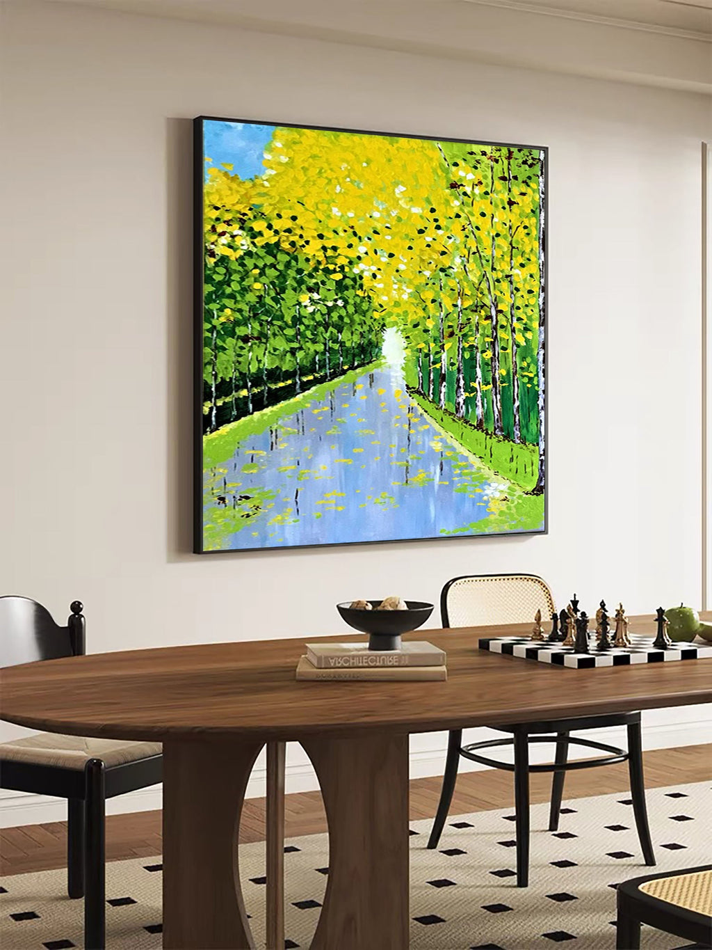 Golden Pathway Forest Landscape Painting