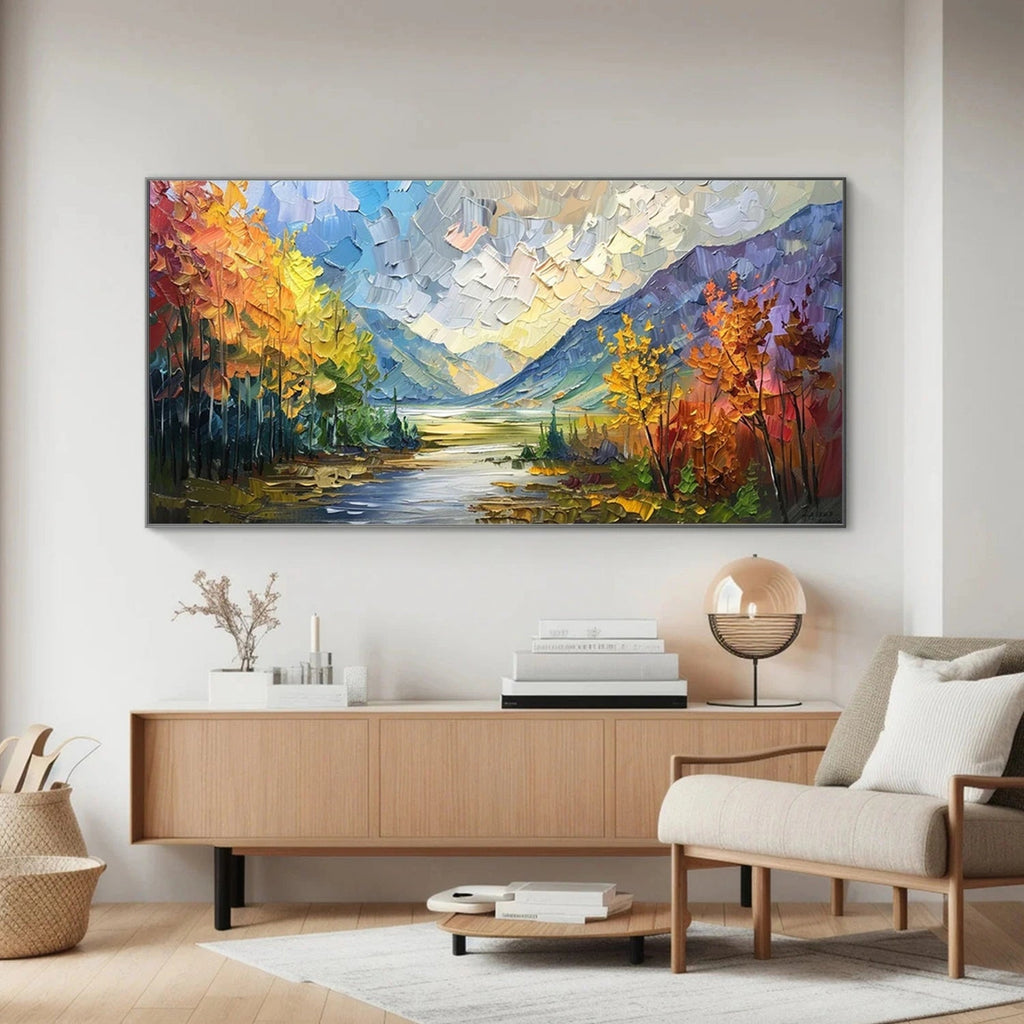 Autumn River Glow Landscape Painting