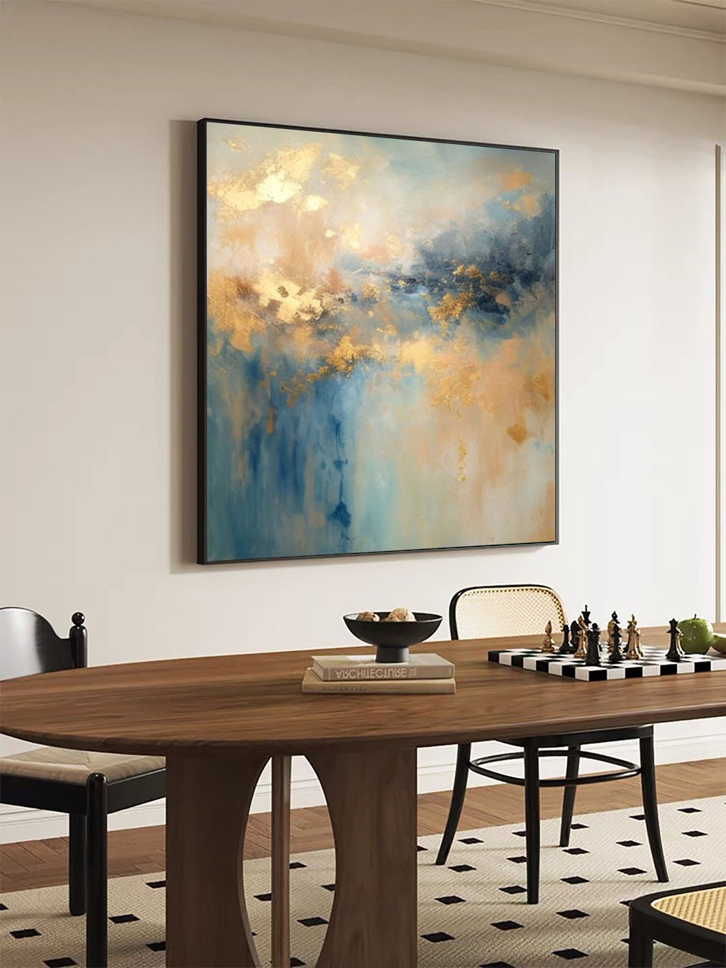 Golden Mist Blue Abstract Painting