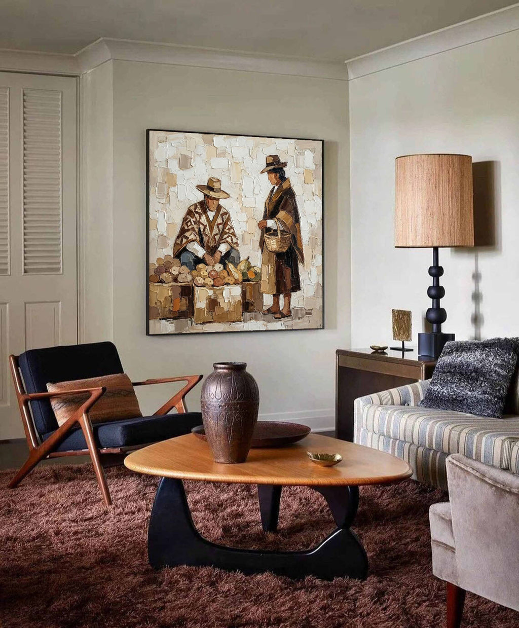 Market Day – Textured Folk Figure Art Painting