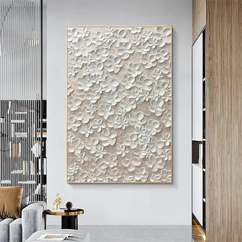 Whisper Bloom White Floral Textured Painting