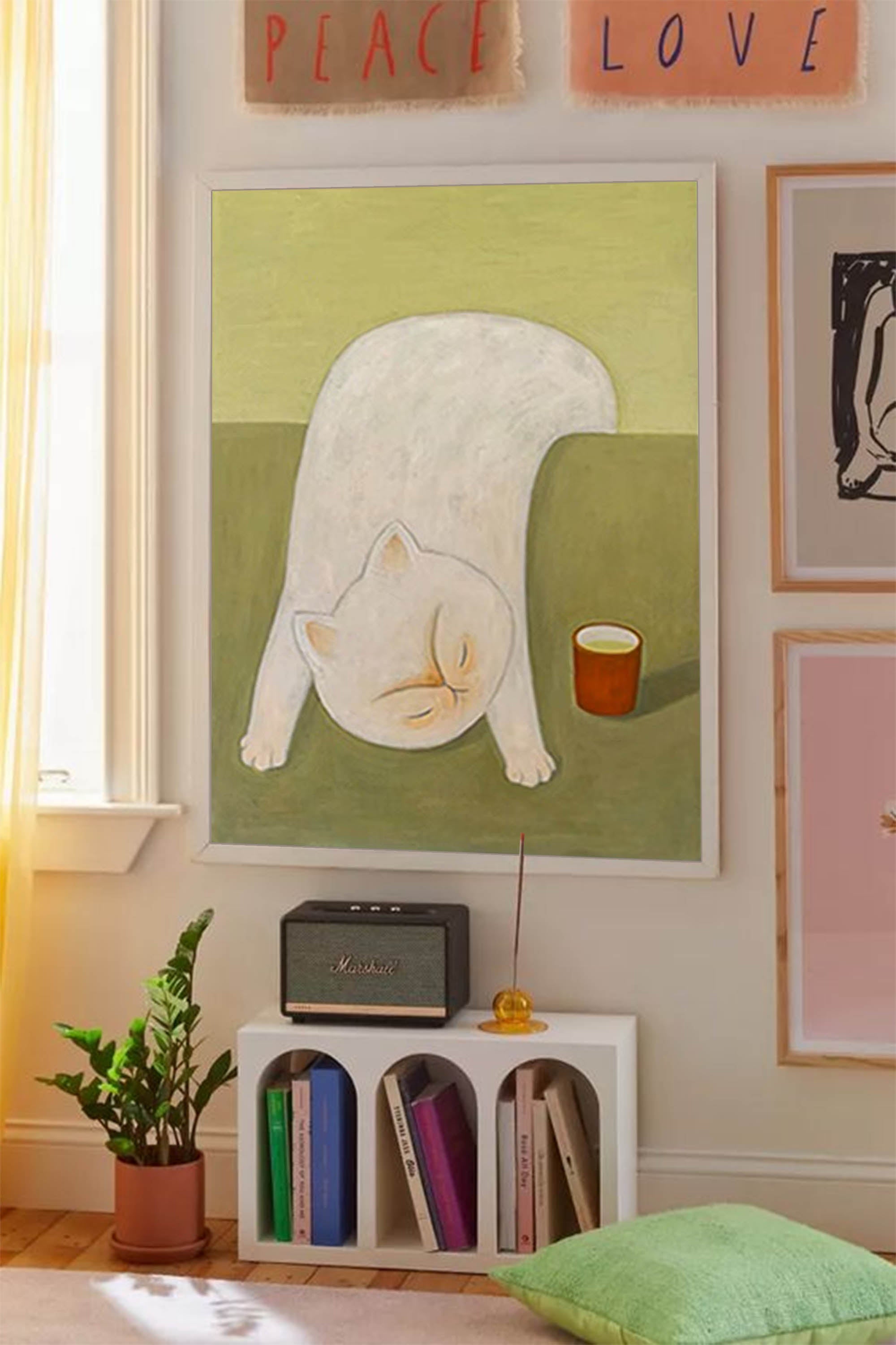 Tea Time Nap: A Whimsical Cat Wall Art for Dining Room Decor