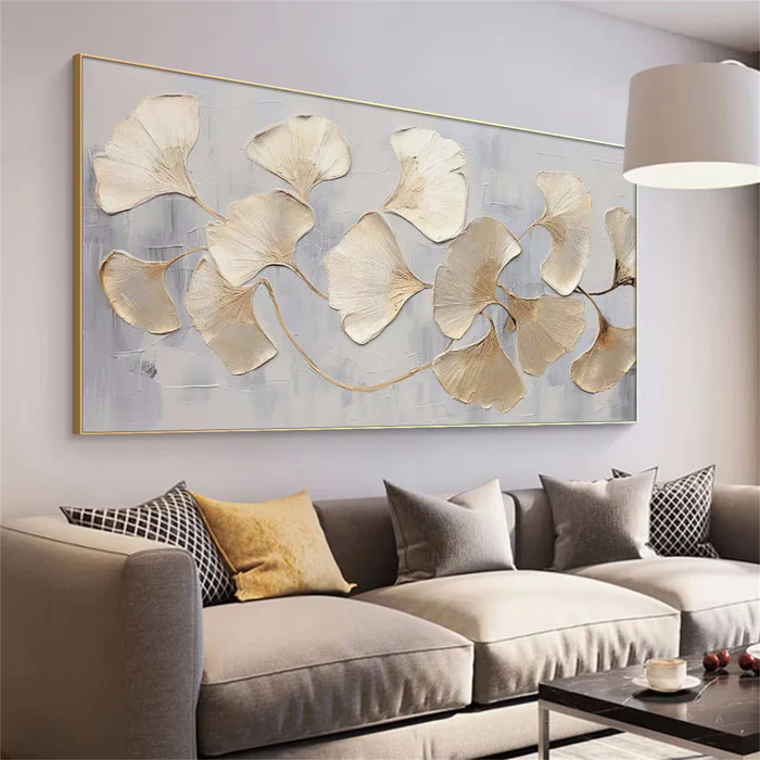 Golden Harmony Ginkgo Leaf Painting