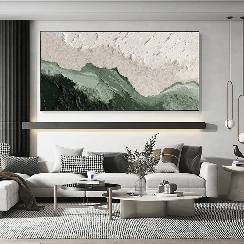 Mist Valley Textured Green Abstract Painting