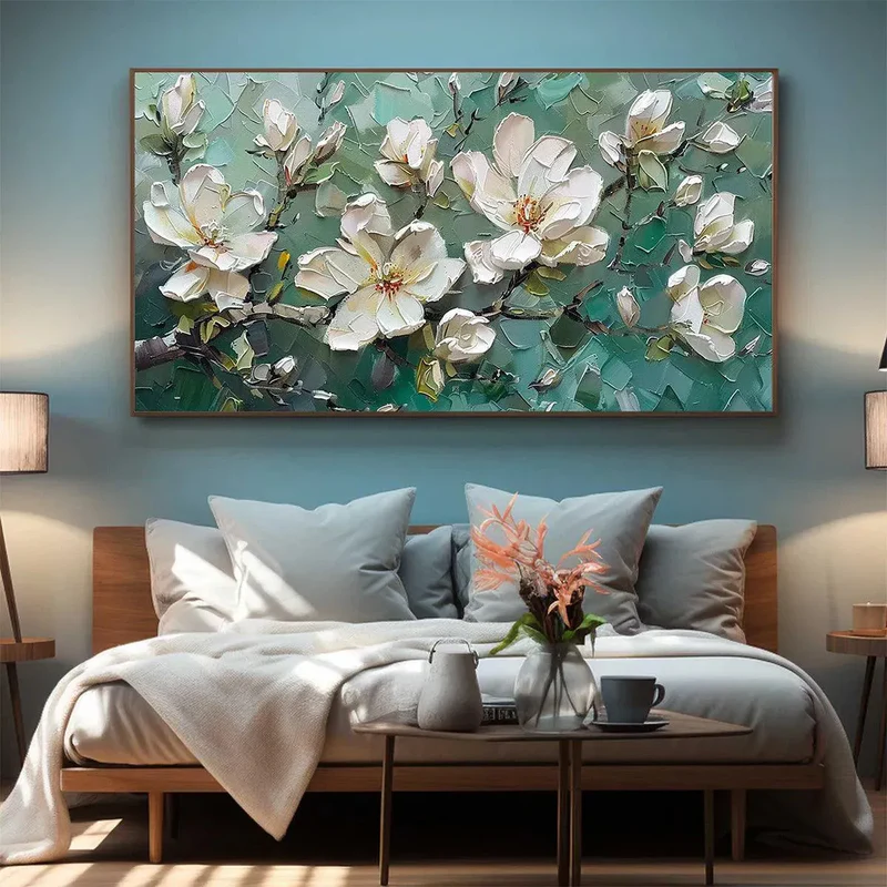 White Floral Textured Painting