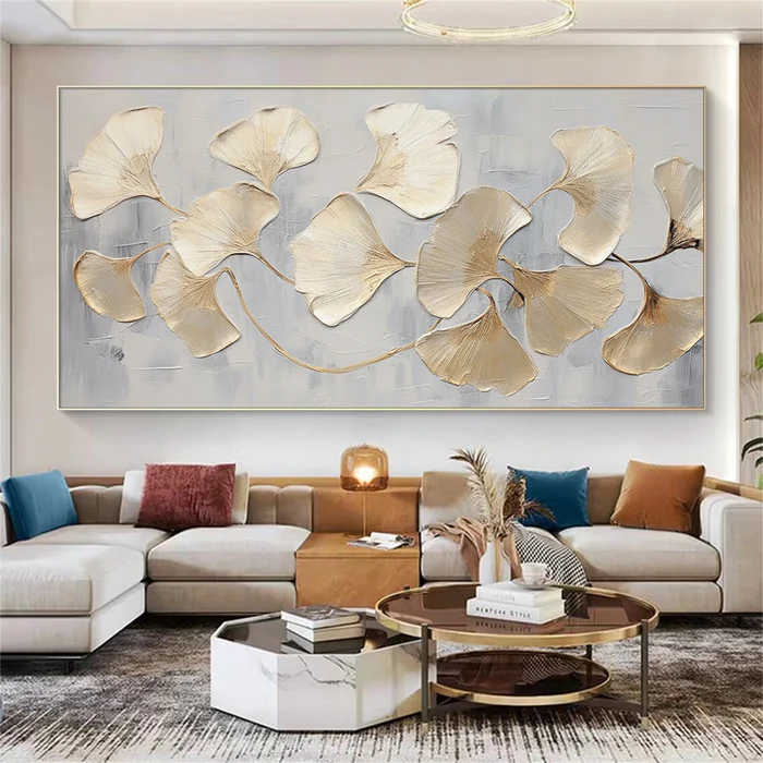 Golden Harmony Ginkgo Leaf Painting