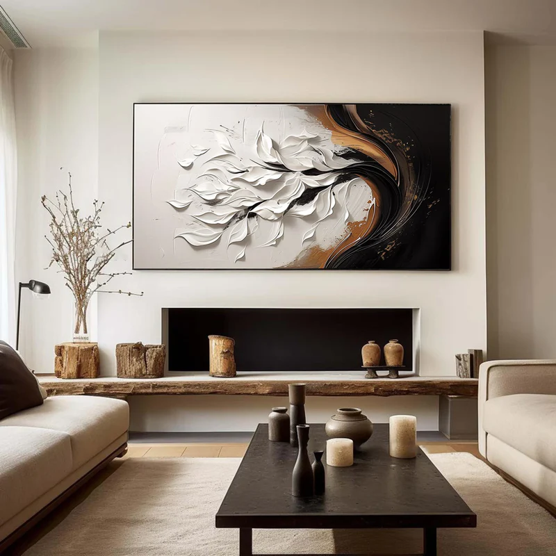 Flowing Elegance Black & White Textured Painting