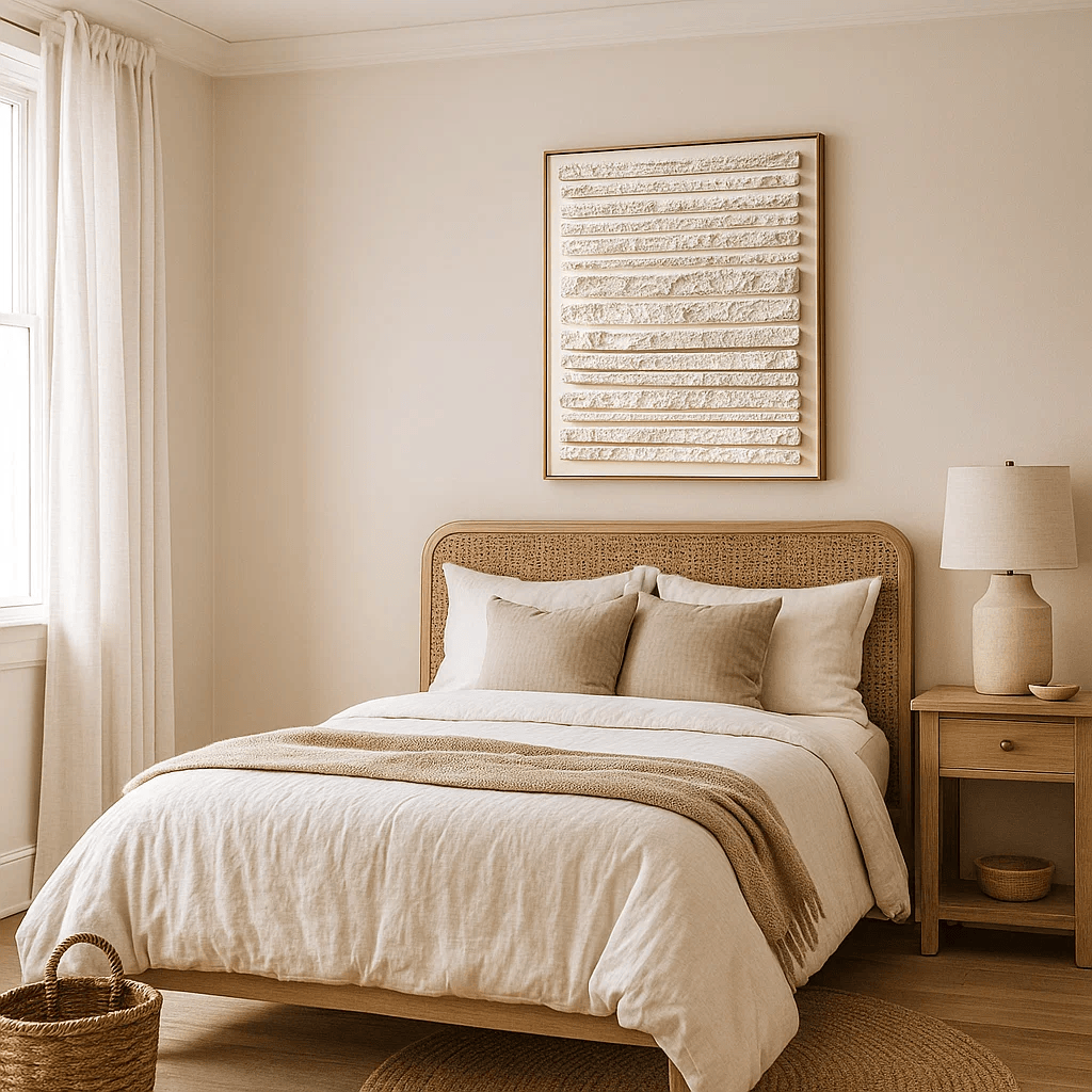 Wabi Sabi Textured Wall Art, Neutral White Minimal Lines Canvas for Living Room Decor