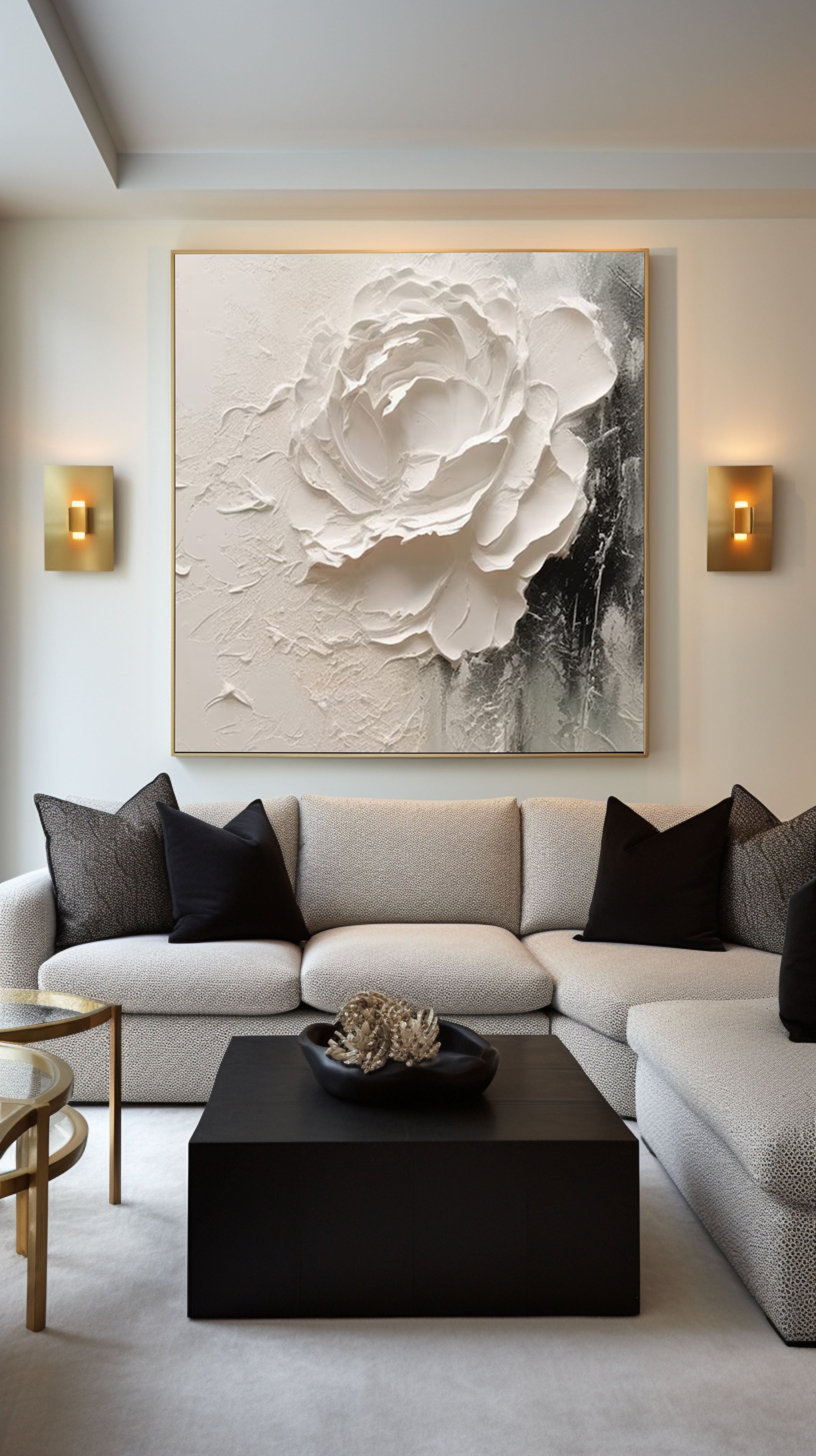 Ivory Bloom Textured Floral Painting
