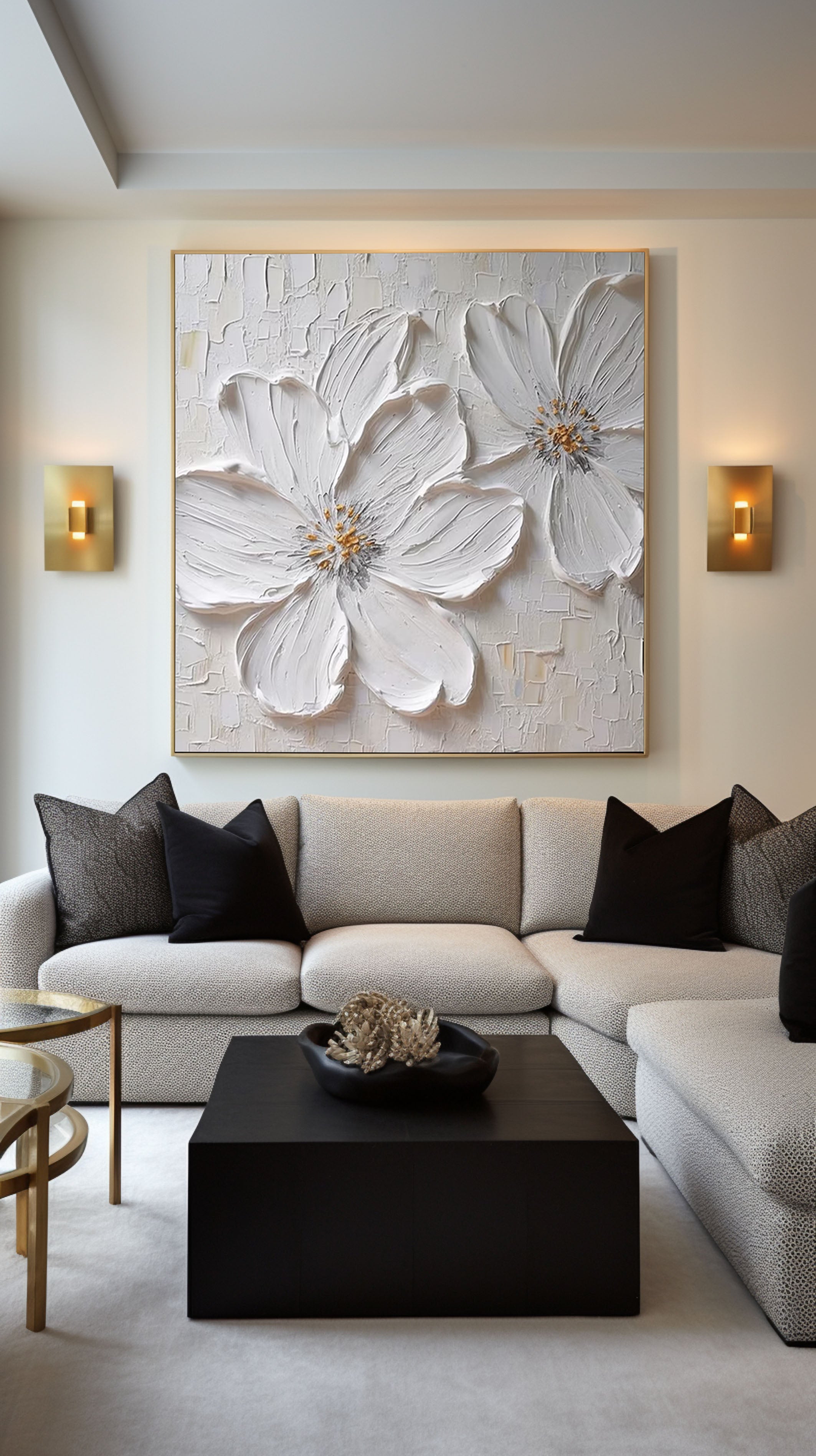 Whisper White Blossom Textured Painting