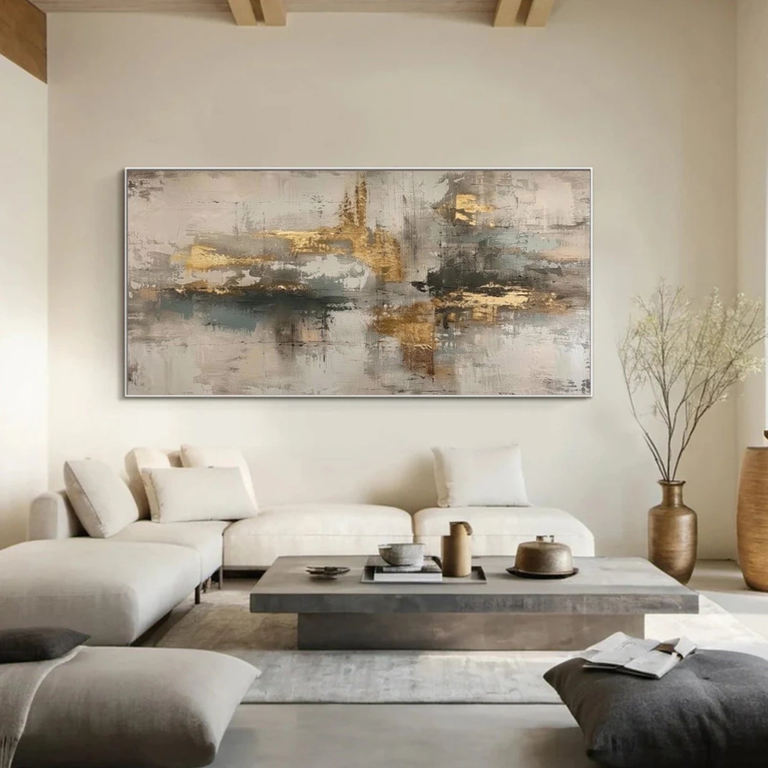Golden Horizon Neutral Abstract Painting