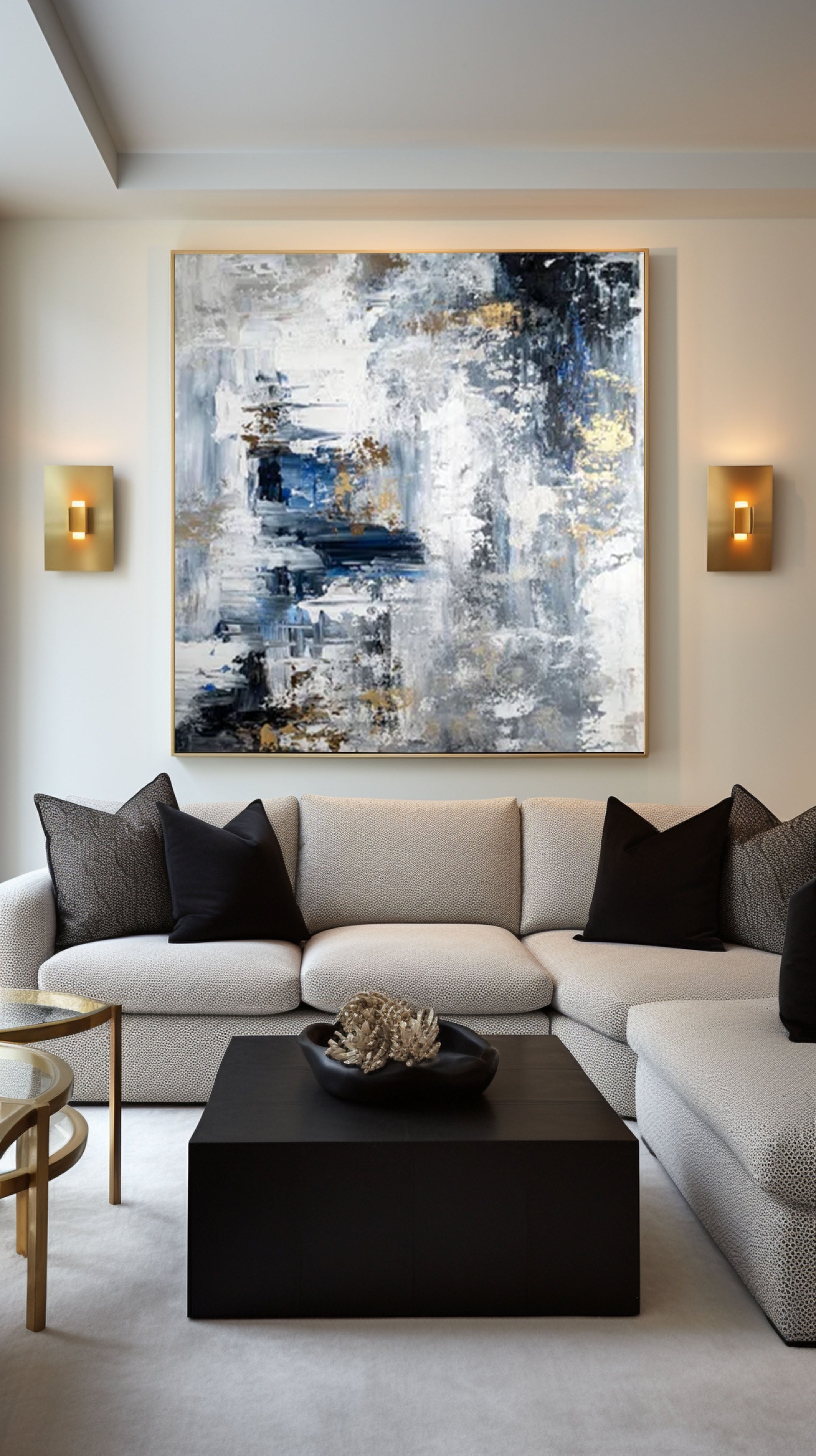 Silver Tide Blue Abstract Painting