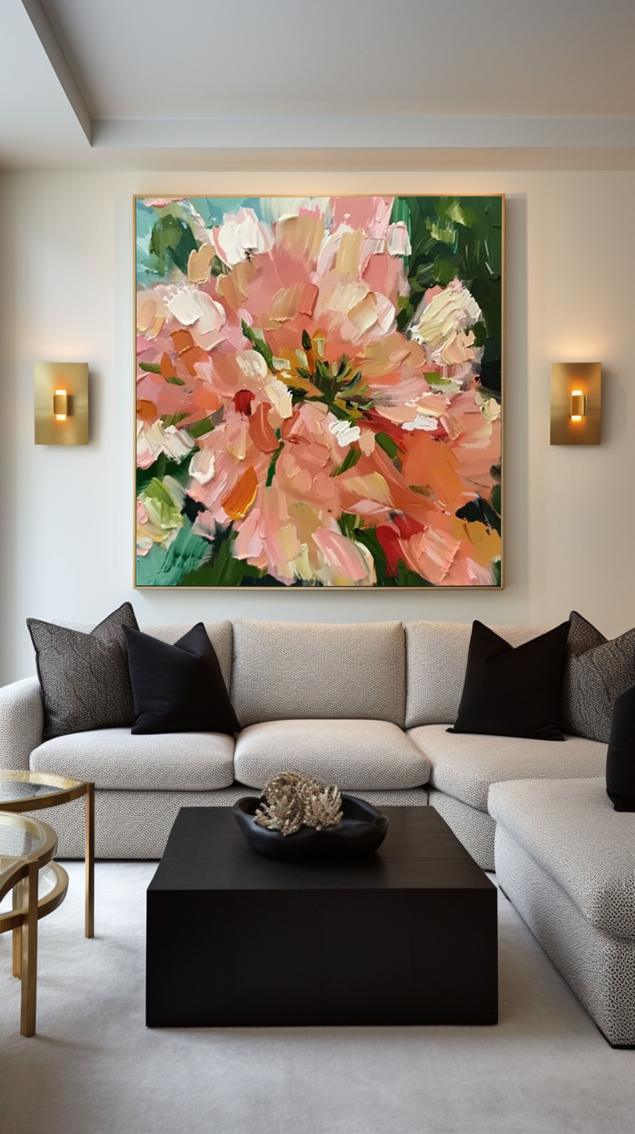 Sunlit Peach Bloom Floral Painting