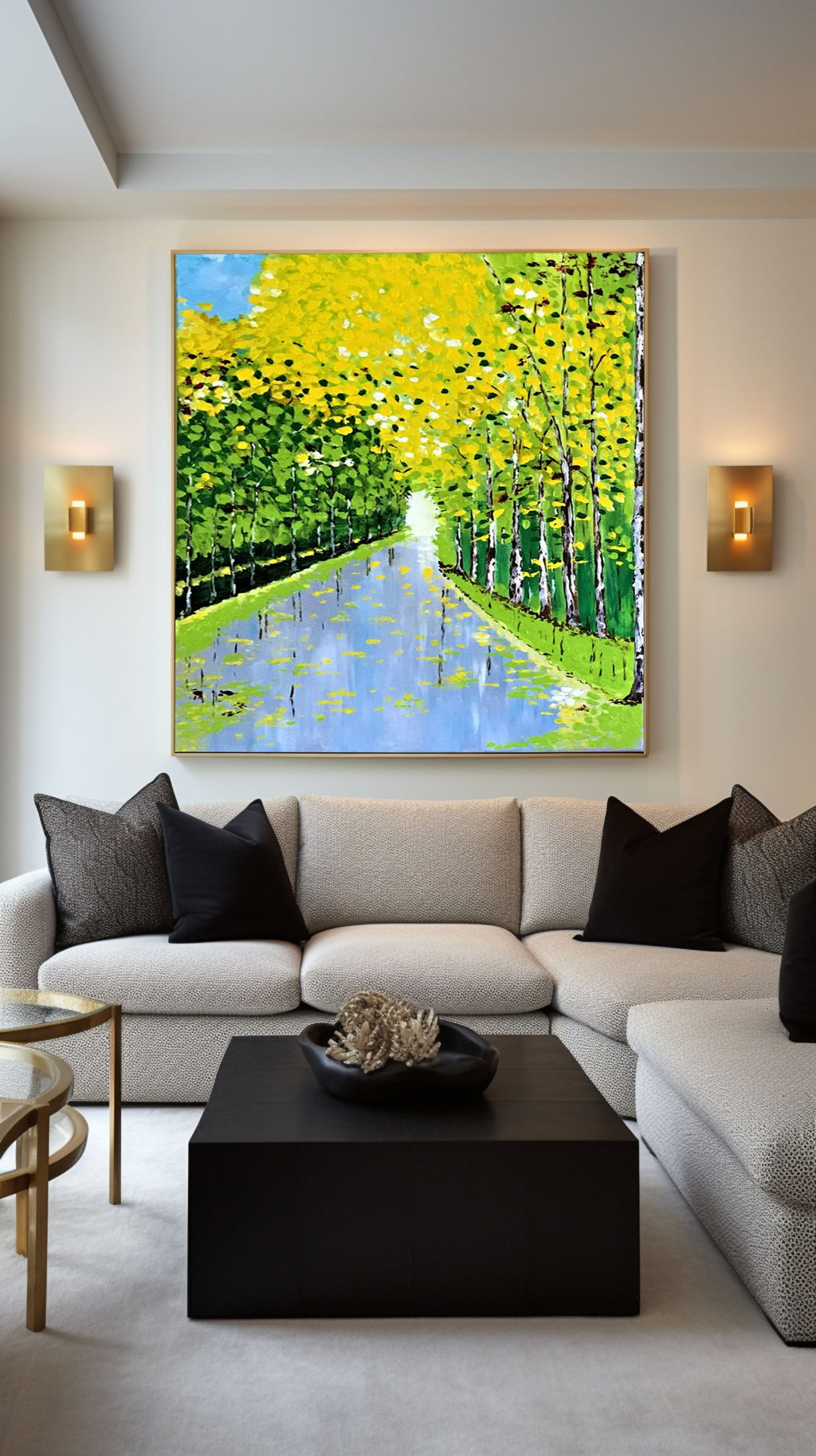 Golden Pathway Forest Landscape Painting