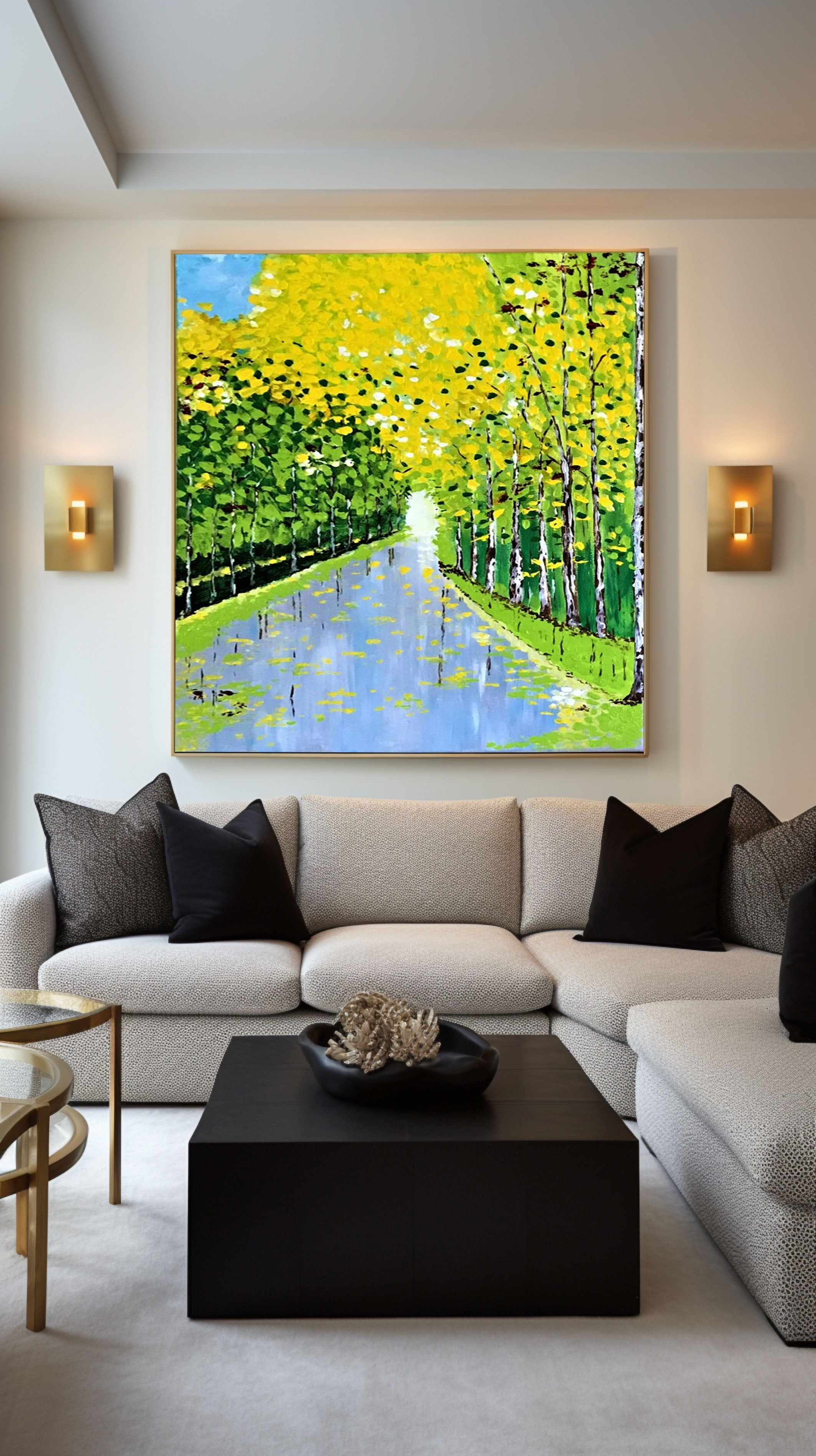 Golden Pathway Forest Landscape Painting