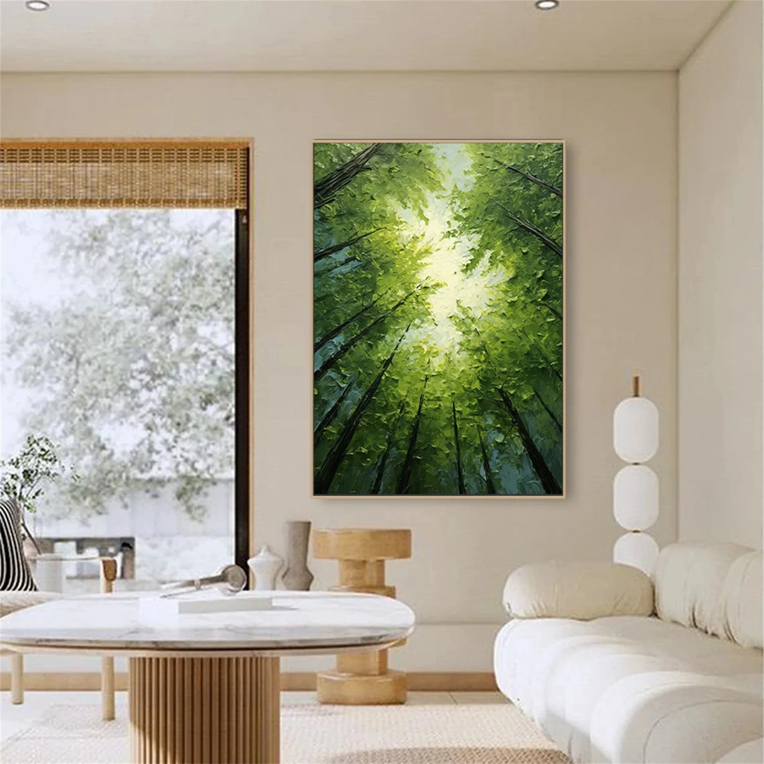 Emerald Canopy Light Forest Painting