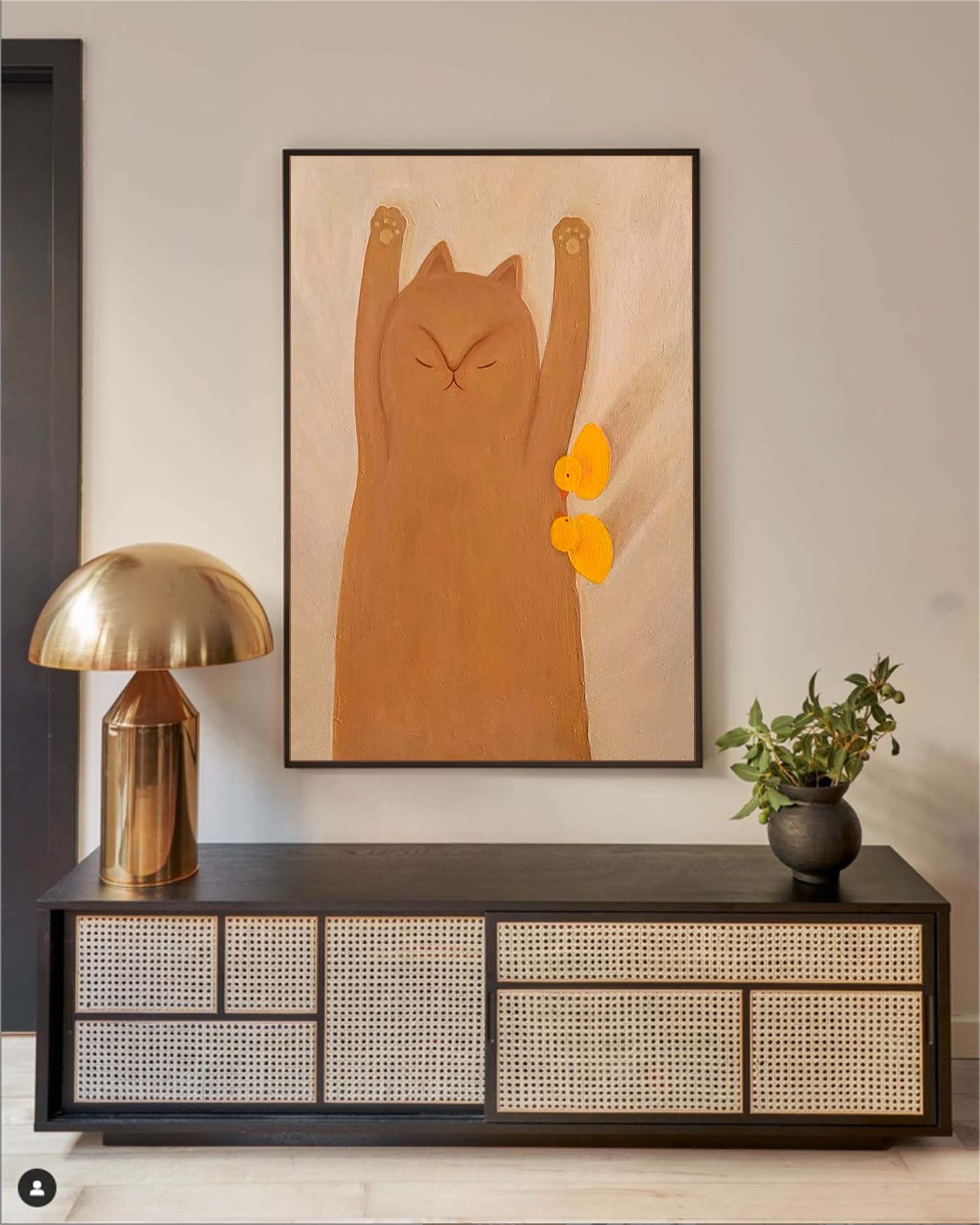 Morning Stretch: Whimsical Cat & Chicks Nursery Wall Art for Kids Room